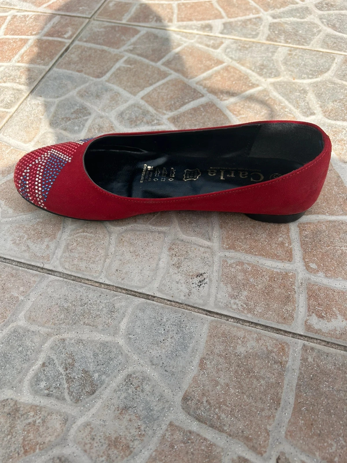 Ballerines vermelhas 36 couro com padrão de bandeira inglesa  novas – photo 4